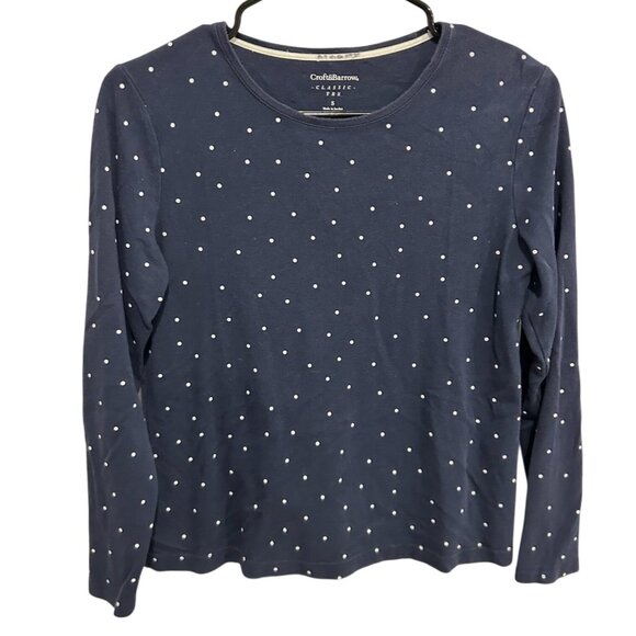 Croft & Barrow Womens Polka Dot Classic Long Sleeve Tee Size S Navy Cotton - Picture 1 of 10